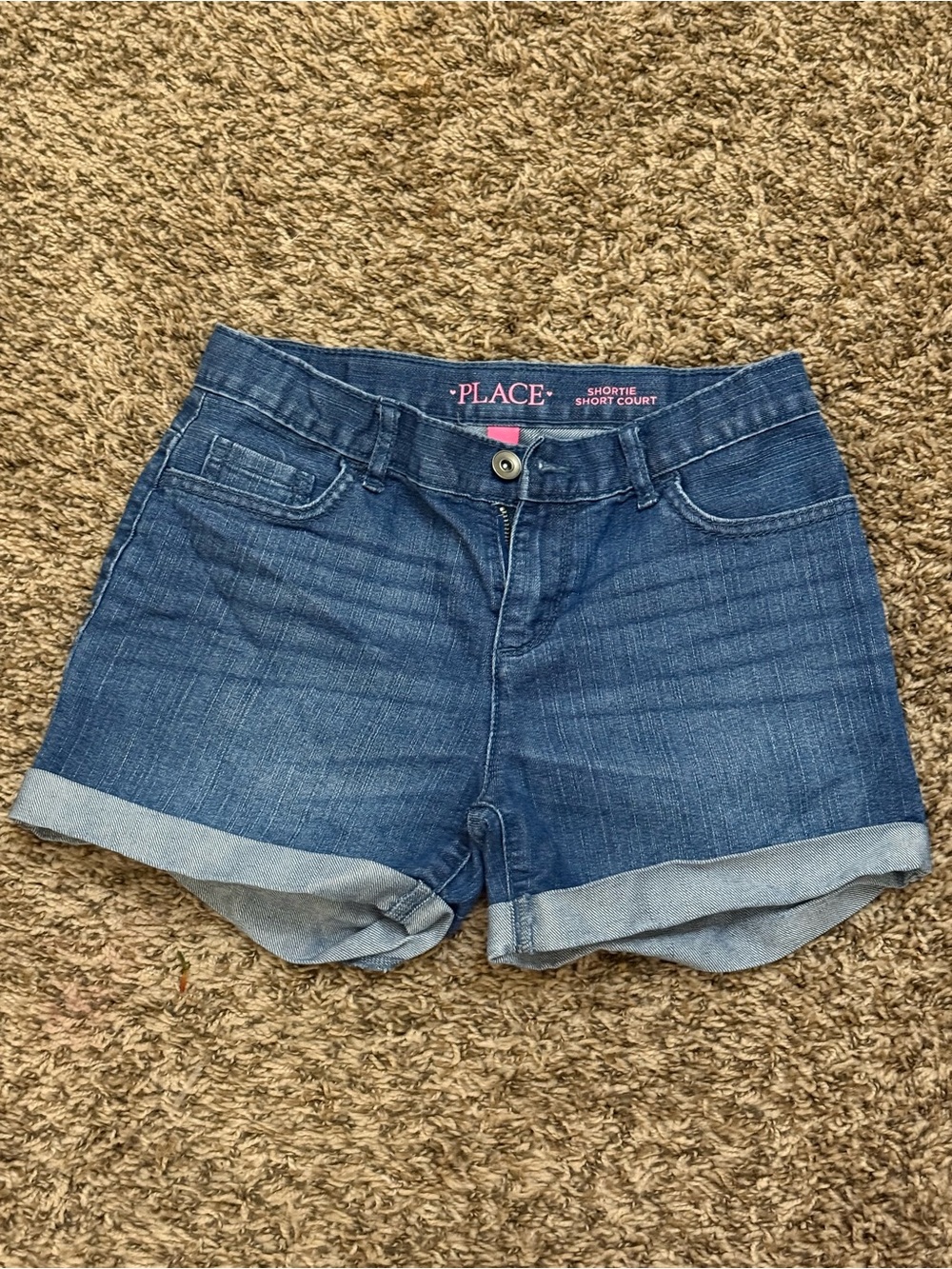 Place Girls Blue Rolled-Hem Denim Shorts